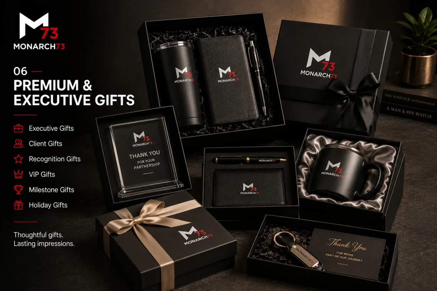 Premium and executive gift sets in presentation boxes — executive, client, recognition, VIP, milestone and holiday gifts